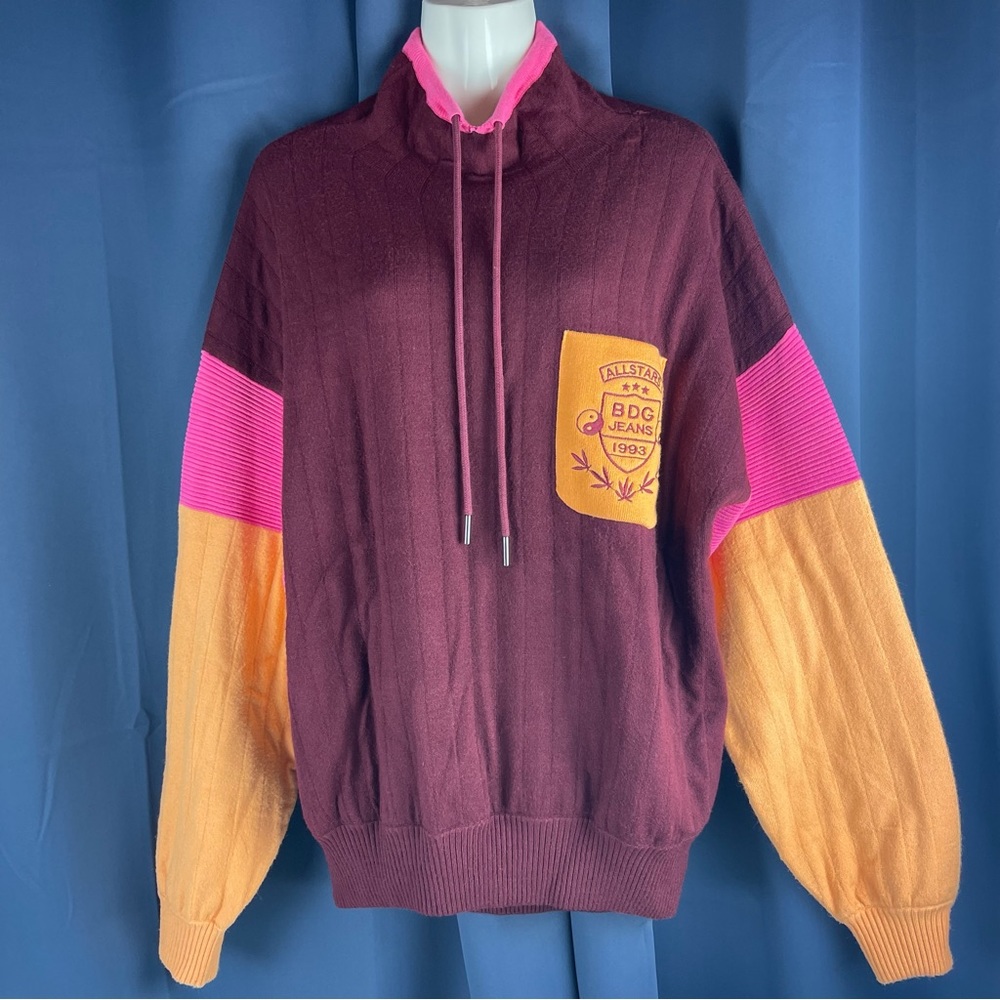 BDG Oversized Sweater Urban Outfitters Pullover Size M Burgundy Pink Yellow UO